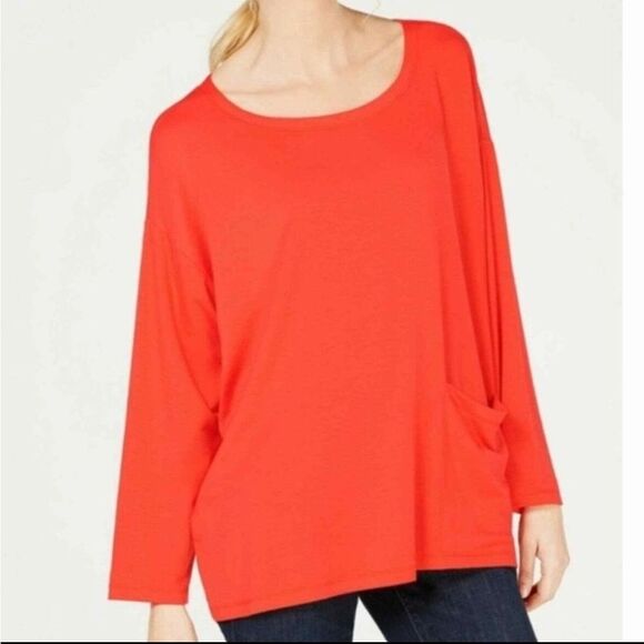 Eileen Fisher Tencel Terry Ballet Neck Tunic Hot Reddish Orange Size XS - Picture 8 of 9